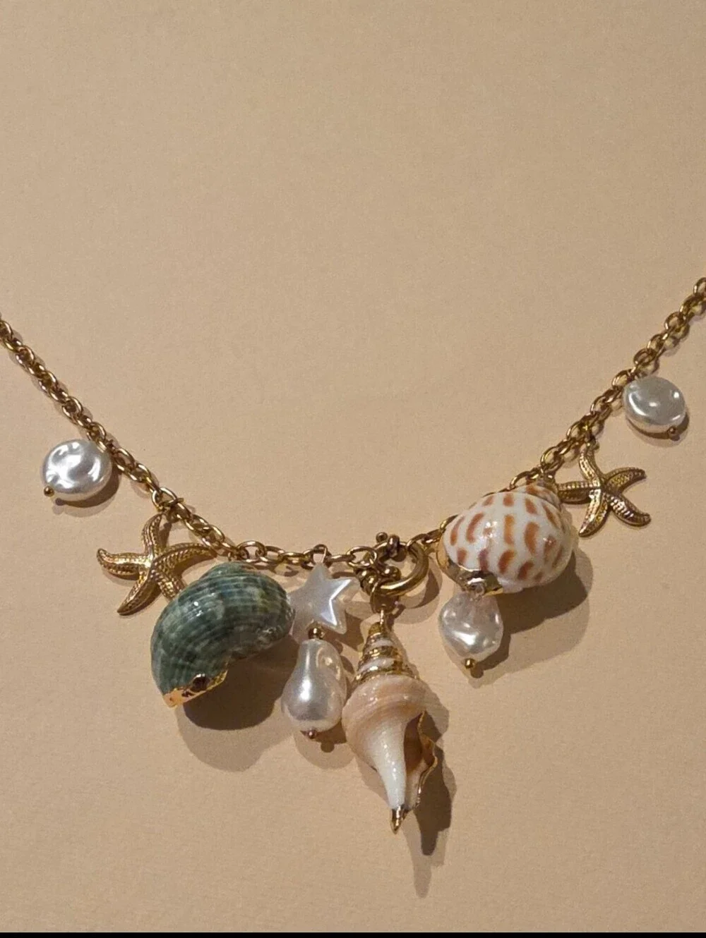New! Gold Shell & Pearl Charm Necklace - 18k Gold Plated (2005) • NWOT